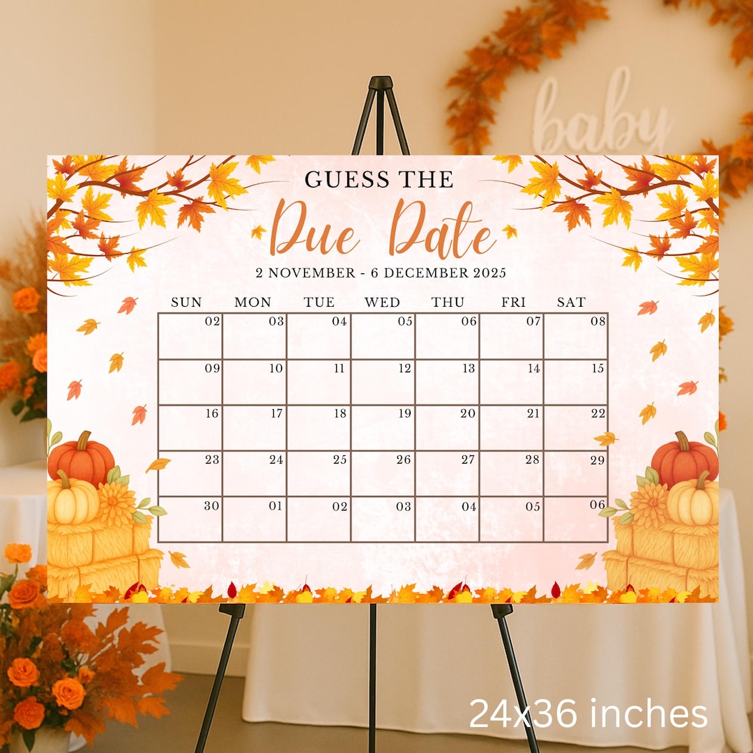 Editable Guess the Due Date Board Canva Template | Fall Baby Shower ...