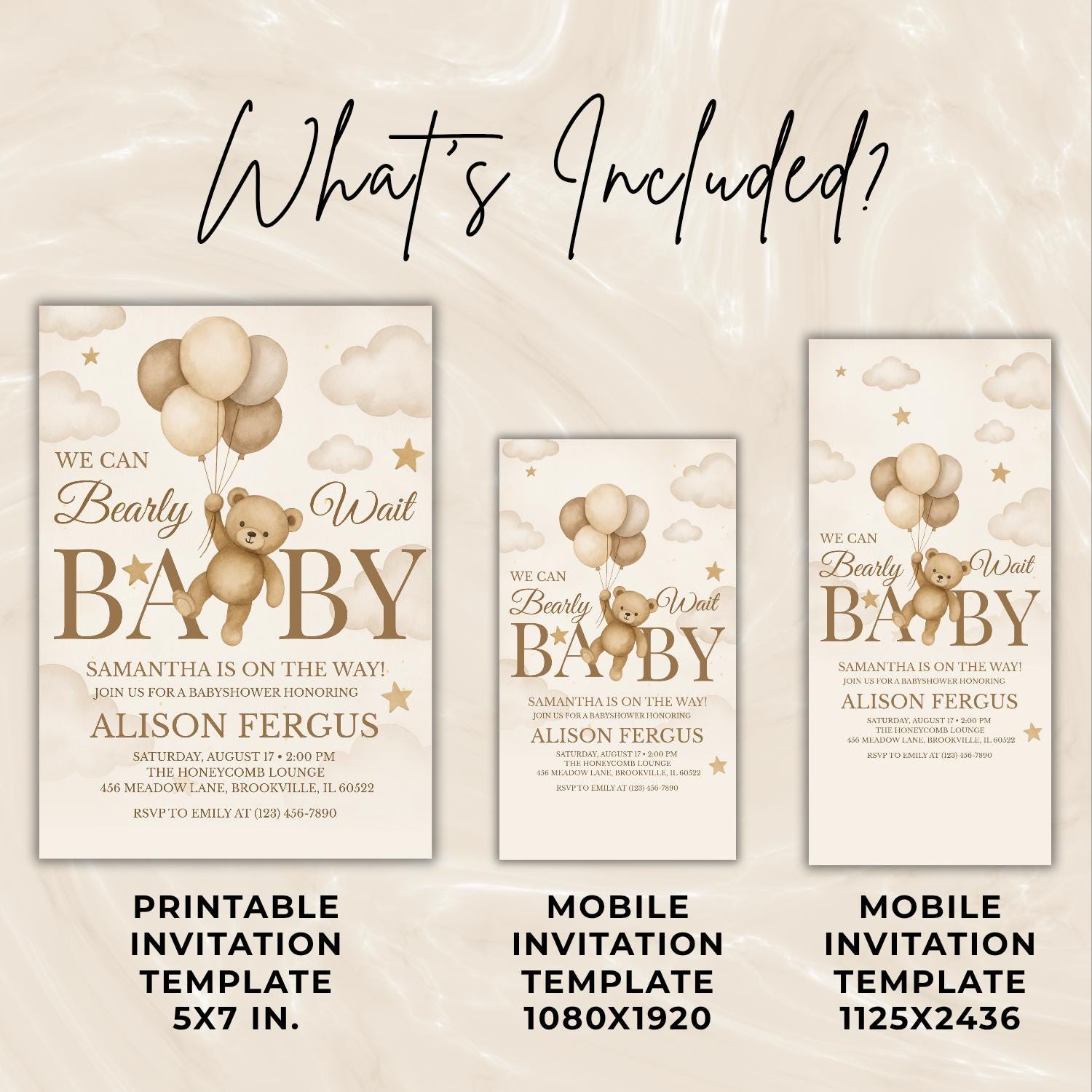 Editable Gender Neutral Teddy Bear Baby Shower Invite, We Can Bearly ...