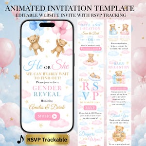 Gender Reveal Website Template, Teddy Bear Gender Reveal Invite, We Can Bearly Wait Canva RSVP Website, Digital Invitation, Phone Evite