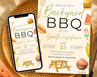 EDITABLE Barbecue Invitation, Backyard Cookout Invite, Summer Grill Party, Summer BBQ party invite, Printable invite, Digital Mobile Invite