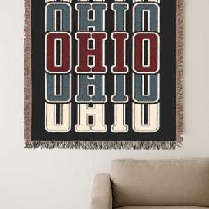 Ohio State Buckeyes "OHIO" vävd filt, OSU fotboll, Columbus Ohio, gobelängfilt, Ohio-gåva, Buckeyes-fan, baklucka