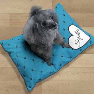 Personalized Dog Bed: Plaid Paw Print Pet Pillow, Custom Name