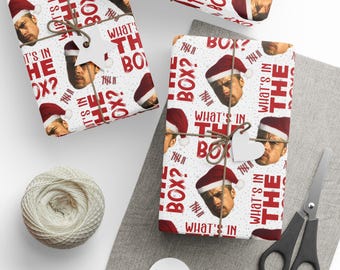 Funny Whats In The Box Meme Christmas Wrapping Paper, Se7en Inspired, David Fincher, Brad Pitt, Dark Humor Xmas Gift Wrap