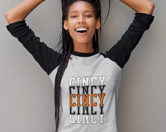 Cincinnati "Cincy" Three Quarter Length Sport Tee, Bengal Cat Fans, Ohio Football Gift, Tailgate & Gameday Shirt