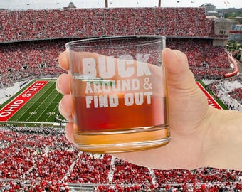 Ohio State Buck Etched Whiskey Glass, Jim Beam Glass, Buckeyes Rocks Glass, Brutus OSU Gift, Ohio State Buckeyes