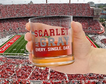 Ohio State Buckeyes Scarlet And Gray Rocks Glass, Whiskey Glass, Jim Beam, OSU, Ohio State Football, Buckeye Fan, Gift for Him, Columbus
