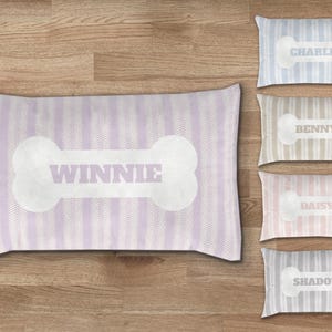 Personalized Dog Bed Pillow: Chevron Dog Bone Pattern, Custom Pet Name