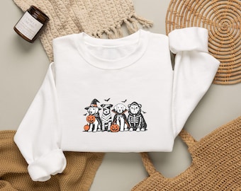 Disfraz de perro de dibujos animados bordado, camiseta de Halloween para perros más vendida, sudadera de fantasma, suéter para perros, sudadera de cuello redondo