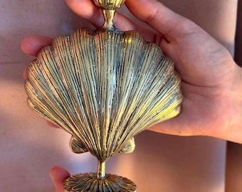 Brass Shell Candle Holder Taper Candlestick Coastal Decor Gold Scallop Shell Candlestick Beach House Decor Gift