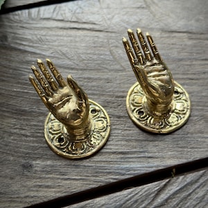Brass Bali Hand Hook Wall Decor Yoga Studio Towel Rack Door Knob Hanger Buddha Handle Boho Cabinet Pull Rustic Handmade Hardware