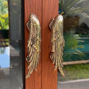 Brass Angel Wing Door Handles Double Door Pull Luxury Villa Entryway Hardware Statement Decor