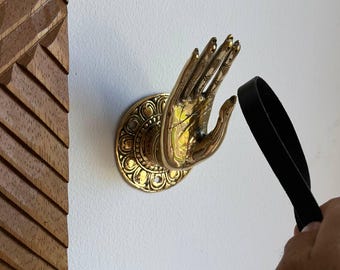 Brass Hand Wall Hook Mudra Room Decor Antique Gold Towel Hanger Whimsical Entryway Gift