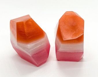 Lesbian pride flag pink, white, and orange crystal shaped soap, modern vegan bar soap, luxe bath soap, modern bath