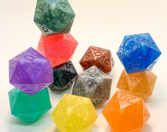 D20 vegan organic soaps, colorful hand-poured dungeons and dragons inspired soaps, oversized dice, vegan soap