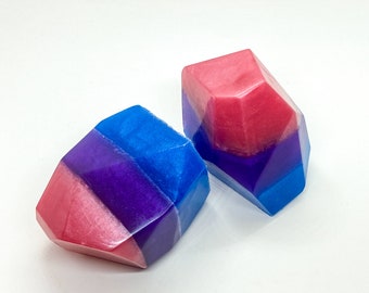Bisexual pride flag pink, purple and blue crystal shaped soap, modern vegan bar soap, luxe bath soap, modern bath