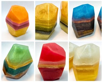 6 Crystal Vegan Soaps, Luxe Gem Shaped Hand Soaps, Collection Crystal Organic Hand Soap, crystal decor,crystal shaped soap,vegan bar soap