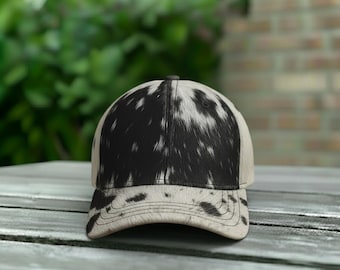 Handgefertigte Rindsleder Baseballkappe - Hair-On Pony Hide Western Trucker Hat für Männer & Frauen