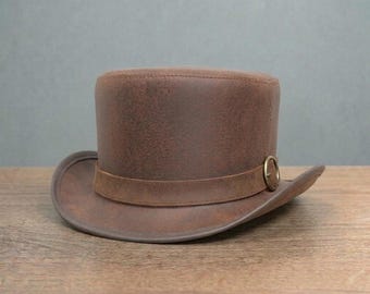 Brown Leather Steampunk Top Hat – Victorian Festival Cosplay Hat