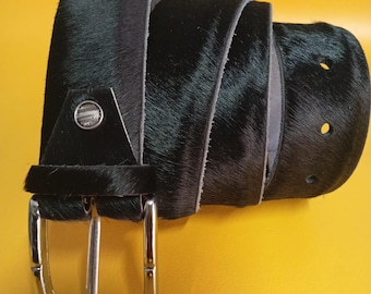 Black Hair On Cowhide Leather Belt – Handmade Western Cowboy Belt for Men & Women