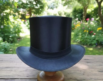 Handmade Black Silk Top Hat – Victorian Steampunk Gothic Cosplay Wedding