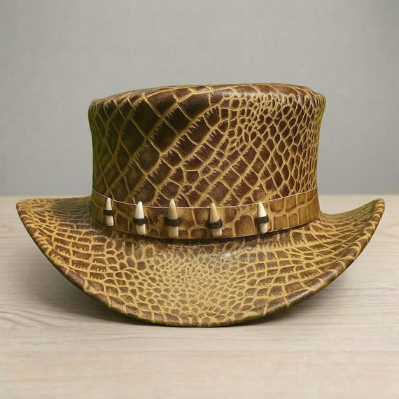 Brown Embossed Leather Steampunk Top Hat – Victorian Festival Cosplay Hat