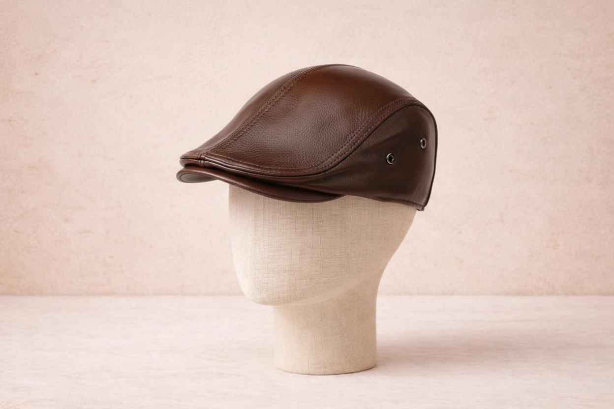 Brown Leather Flat Cap for Men – Genuine Leather Ivy Newsboy 