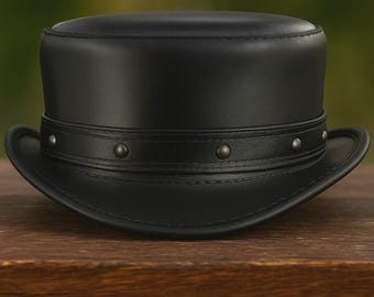 Black Leather Top Hat – Handmade Steampunk Gothic Festival Cosplay Accessory