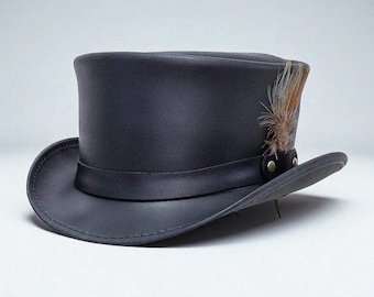 Cartola Steampunk de Couro – Chapéu Gótico Vitoriano Preto para Cosplay e Festivais