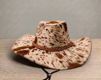 Cowhide Cowboy Hat – Hair On Hide Western Rodeo Ranch Hat for Men Women