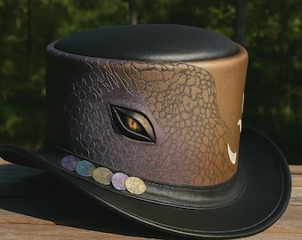 Handmade Leather Dragon Top Hat – Gothic Steampunk Costume, Festival Fantasy Gift