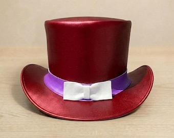 Red Leather Top Hat – Victorian Cosplay Costume Gift for Her