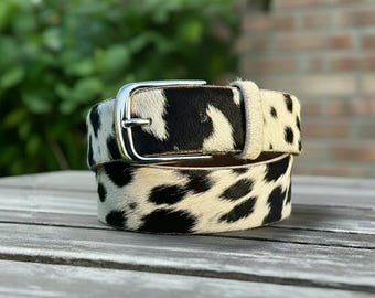 Cow Print Leather Belt – Handmade Western Vintage Cowhide  display picture 3