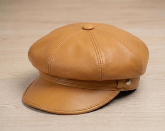 Gorra Newsboy de cuero color canela – Gorra estilo Baker Boy vintage, gorra plana Peaky Blinders para hombre