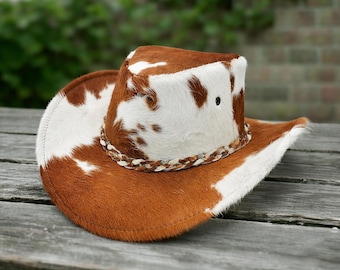 Hair On Cowhide Cowboy Hat – Genuine Cowhide Western Rodeo Hat for Men & Women