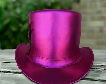 Metallic Pink Leather Steampunk Top Hat – Handmade Victorian Cosplay