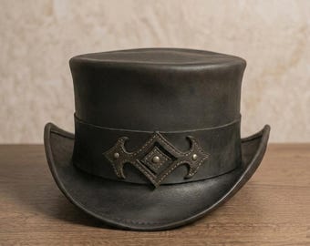 Black Leather Top Hat – Steampunk Gothic Festival Costume Hat