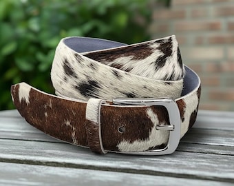 Hair-On Cowhide Leather Belt – Handmade Cow Print Western Rodeo Unisex Belt