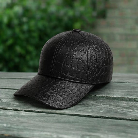 Crocodile Embossed Leather Baseball Cap – Genuine Luxury Handmade Leather Hat