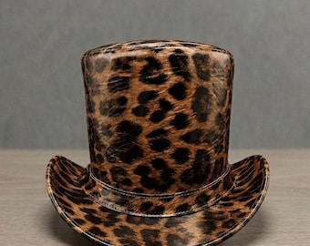 Leopard Print Steampunk Top Hat – Gothic Festival Costume Hat