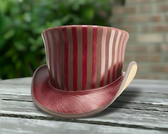 Handmade Striped Leather Steampunk Top Hat – Victorian Gothic Mad Hatter Cosplay Festival Hat