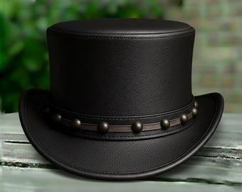 Cartola Vitoriana de Couro Preto para Homens – Chapéu para Fantasia Steampunk Gótica de Cosplay