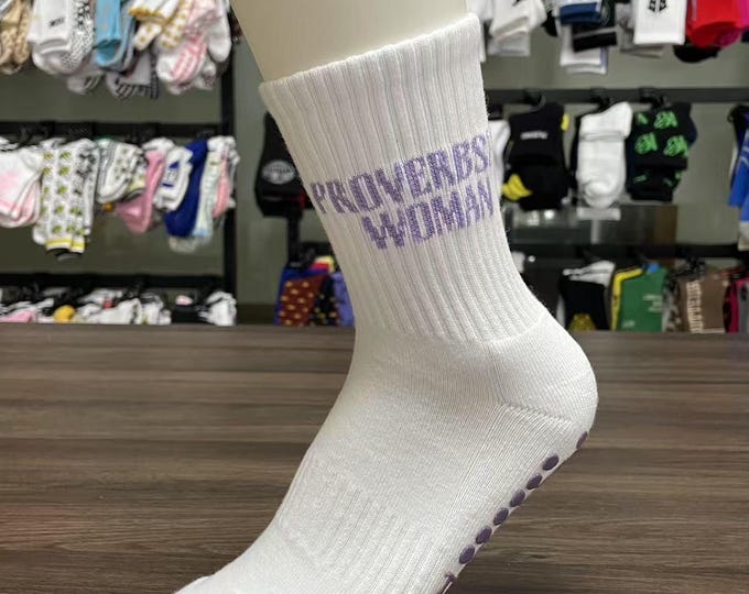 Inspirational Quote White Pilates Grip Socks with Purple Grip for Women Cute Non-Slip Heart Bottom Yoga, Pilates, Barre Socks Gift