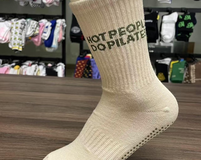 Hot People Do Pilates Grip Socks for Women Cute Non-Slip Heart Bottom Yoga, Pilates, Barre Socks Gift