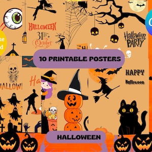 Vintage digital Halloween poster, Halloween decoration poster set, Halloween printable wall art and decoration