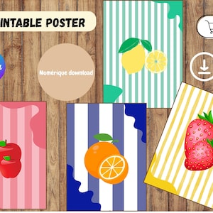 Printable digital fruit poster, original fruit poster to print, vintage wall art and decoration