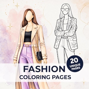 Dibujos de moda para colorear: 20 ilustraciones de atuendos casuales, libro imprimible para colorear sobre estilo para adultos y adolescentes.