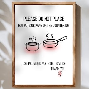 Do Not Place Hot Pots — Printable Kitchen Sign for Airbnb, Hostels & Rentals