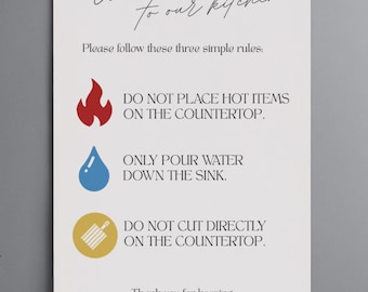 Küchen Schild für Airbnb, Jugendherbergen & Verleihe — Küchenregeln zum Ausdrucken