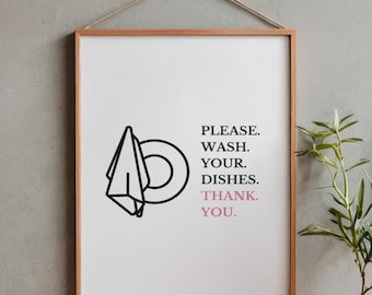 Please Wash Your Dishes Sign Printable – Kitchen Reminder for Rentals & Hostels