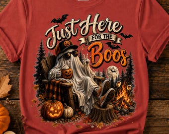 Comfort Colors Ghost Camping Shirt, Just Here for the Boos Tee, Funny Halloween T Shirt, Campfire Ghost Tee, Camper Gift Shirt